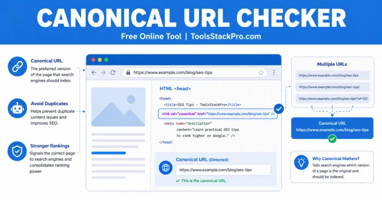 Canonical URL Checker: Free online tool to detect canonical tags in HTML at ToolsStackPro.com