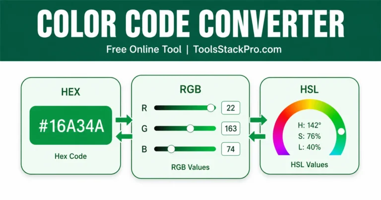 Color Code Converter: Free online tool to convert HEX, RGB, and HSL colors at ToolsStackPro.com