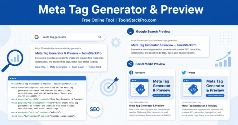 Meta Tag Generator & Preview: Free online tool to create and preview SEO meta tags at ToolsStackPro.com