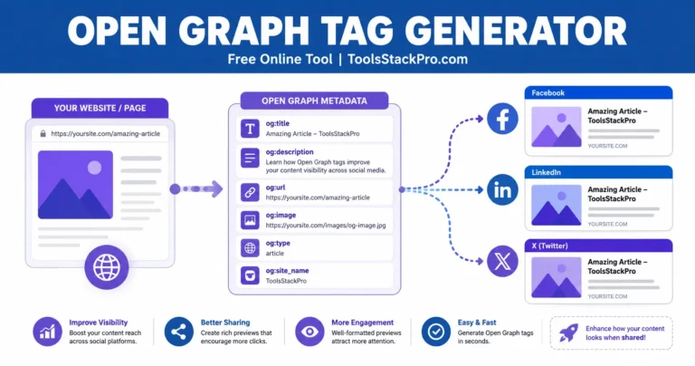 Open Graph Tag Generator: Free online tool to generate social media meta tags at ToolsStackPro.com