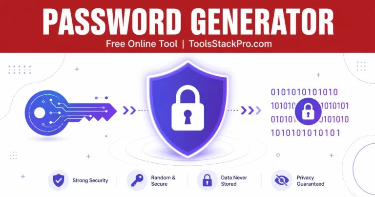 Password Generator: Free online tool to create strong randomized passwords at ToolsStackPro.com