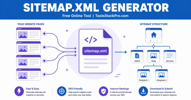 Sitemap.xml Generator: Free online tool to create a valid XML sitemap at ToolsStackPro.com