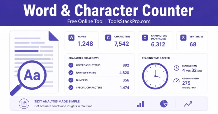 Word & Character Counter: Free online tool to analyze your text length at ToolsStackPro.com